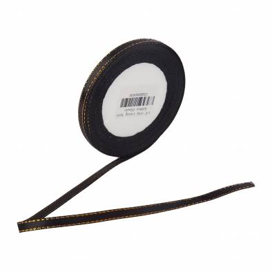 0.25 Inch Gold Lining Satin Ribbon (Black)