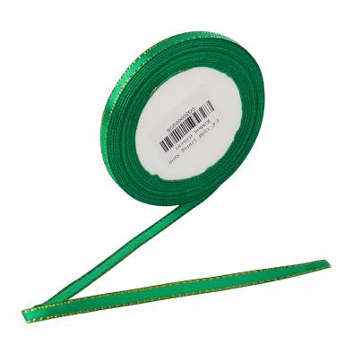 0.25 Inch Gold Lining Satin Ribbon (Green)