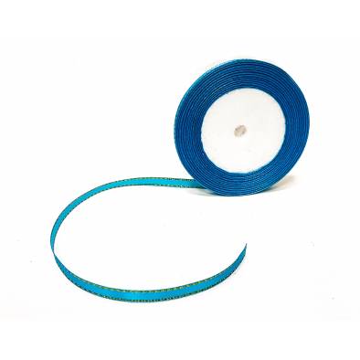 0.25 Inch Gold Lining Satin Ribbon (Light Blue)