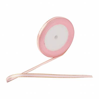 0.25 Inch Gold Lining Satin Ribbon (Pink)