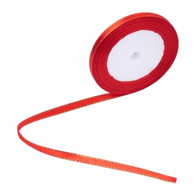 0.25 Inch Gold Lining Satin Ribbon (Red)