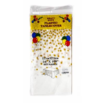 137x274cm Dots Plastic Tablecover (Gold)