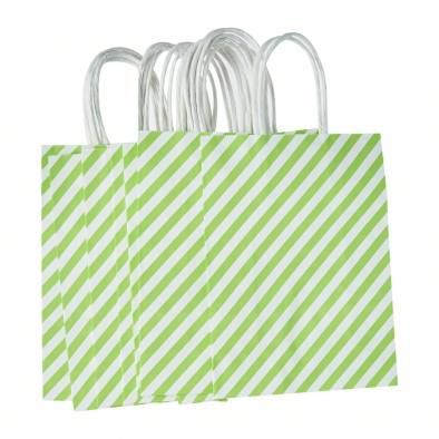 15x20x8cm Striped Kraft Paper Bag (Lime Green)