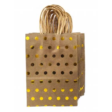 15x21x8cm Hotstamp Polka Dot Kraft Paper Bag (Gold) (12pcs)