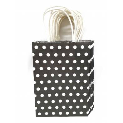 15x21x8cm Polka Dots Kraft Paper Bag (Black) (12pcs)