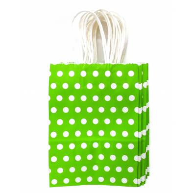 15x21x8cm Polka Dots Kraft Paper Bag (Green) (12pcs)