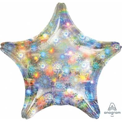 Silver Hologram Fireworks Star A16276 Foil Balloon