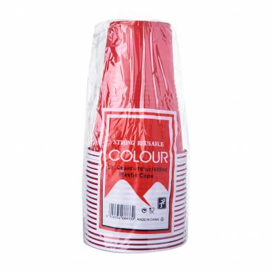 16oz Solid Colour Plastic Cups (Red)