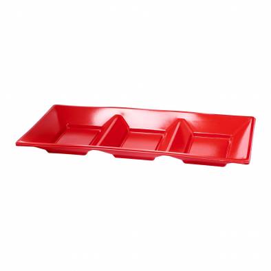 Compartment Rectangle Plastic Plates (Red)
