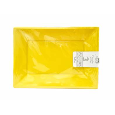 33x23cm Rectangle Plastic Plates  (3pcs) (Yellow)