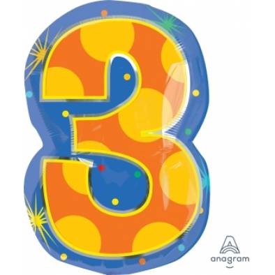 S60 Number 3 A35762 Foil Balloon