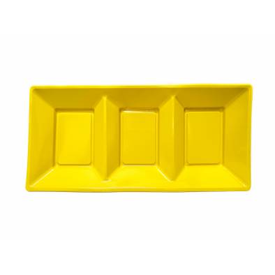 38x18cm 3 Compartment Rectangle Plastic Plates (3pcs) (Yellow)