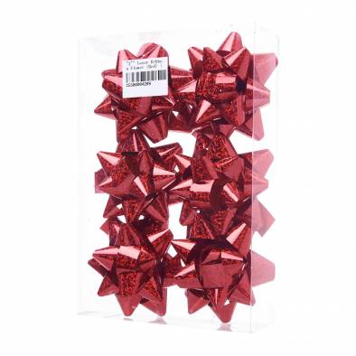 3" Shiny Laser Ribbon Flower (Red) (6pcs)