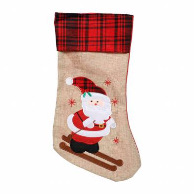 42cm Designed Jute Christmas Sock (Santa)