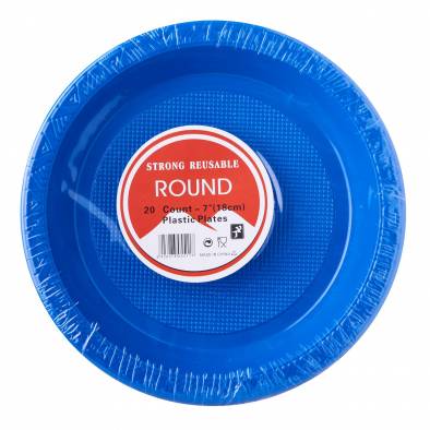Round Solid Color Plastic Plates (Blue)