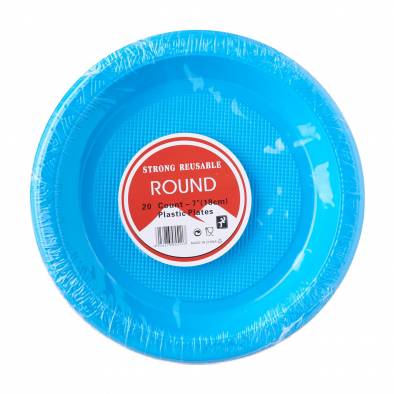 Round Solid Color Plastic Plates (Light Blue)
