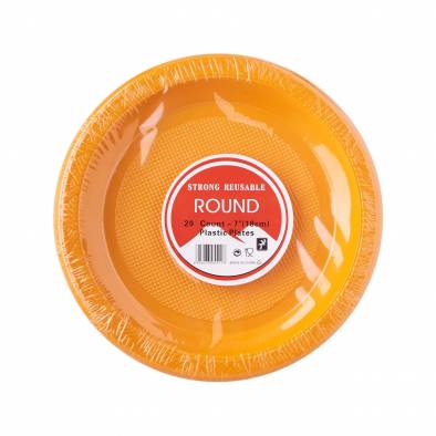 Round Solid Color Plastic Plates (Orange)