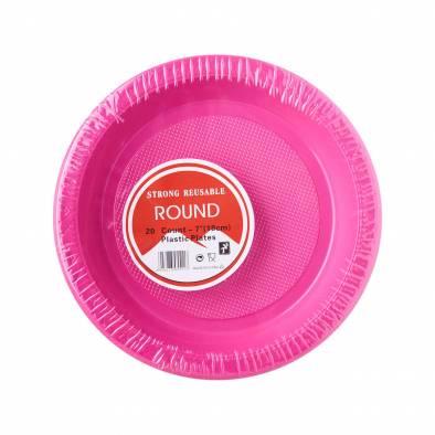 Round Solid Color Plastic Plates (Pink)