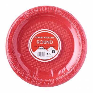 Round Solid Color Plastic Plates (Red)