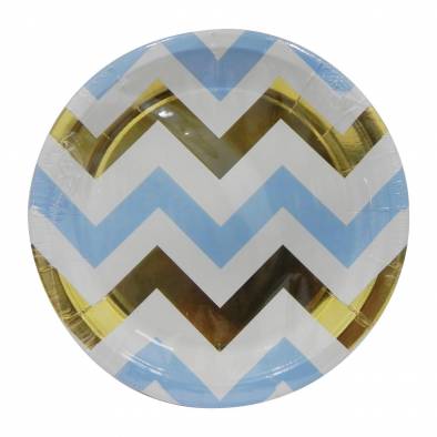 Shiny Wave Paper Plates (Baby Blue/Gold)