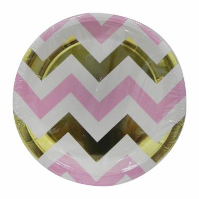 Shiny Wave Paper Plates (Pink/Gold)