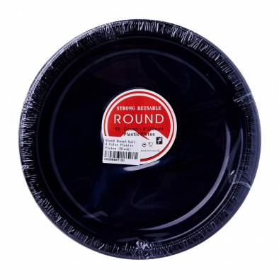 Round Solid Color Plastic Plates (Black)