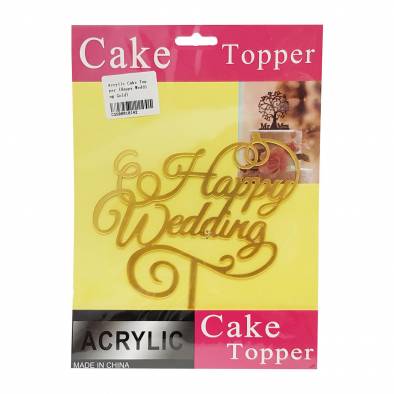 Acrylic Cake Topper (Happy Wedding Gold)