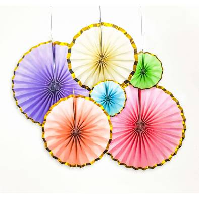 Gold Edge Paper Fans Set JQ80268 (Assorted) (6pcs)