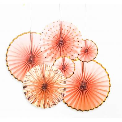 Gold Edge Paper Fans Set JQ80266 (Peach) (6pcs)