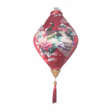 14inch Diamond Peacock Satin Cloth Lantern (Red)
