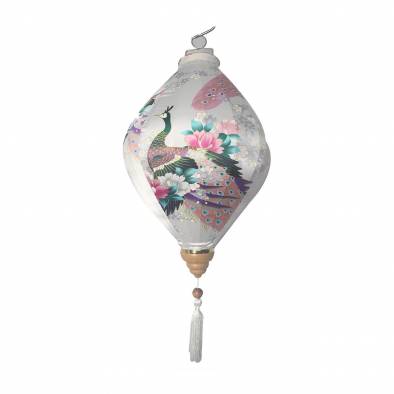 14inch Diamond Peacock Satin Cloth Lantern (White)