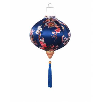 CNY 14inch Round Hotstamp Mudan Satin Lantern (Blue)