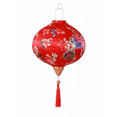 CNY 14inch Round Hotstamp Mudan Satin Lantern (Red)