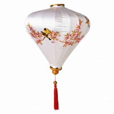 14inch Vietnamese Flower Bird Satin Lantern (White)