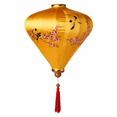 14inch Vietnamese Flower Bird Satin Lantern (Yellow)