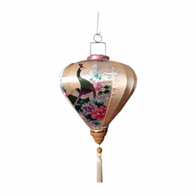 14inch Vietnamese Peacock Satin Cloth Lantern (Gold)
