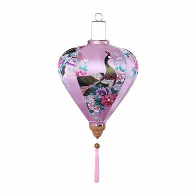 14inch Vietnamese Peacock Satin Cloth Lantern (Pink)