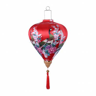 14inch Vietnamese Peacock Satin Cloth Lantern (Red)