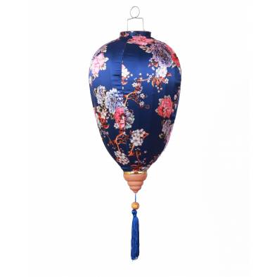 CNY 14inch Wintermelon Hotstamp Mudan Satin Lantern (Blue)