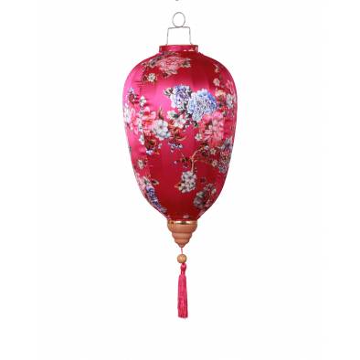 CNY 14inch Wintermelon Hotstamp Mudan Satin Lantern (Hot Pink)