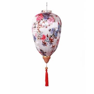 CNY 14inch Wintermelon Hotstamp Mudan Satin Lantern (White)