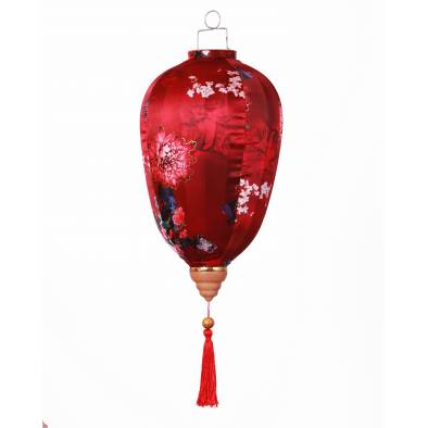 CNY 14inch Wintermelon Hotstamp Mudan Satin Lantern (Wine Red)