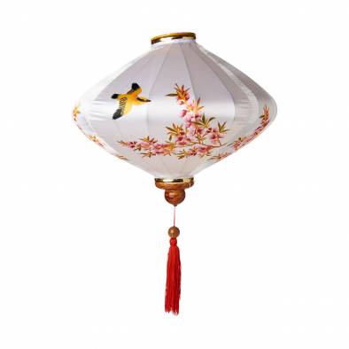 16inch Diamond Flower Bird Satin Lantern (White)