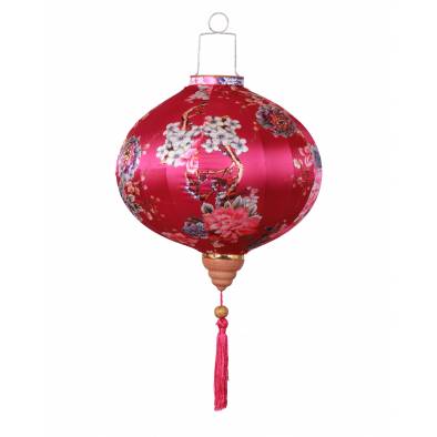 CNY 16inch Round Hotstamp Mudan Satin Lantern (Hot Pink)