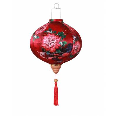 CNY 16inch Round Hotstamp Mudan Satin Lantern (Wine Red)