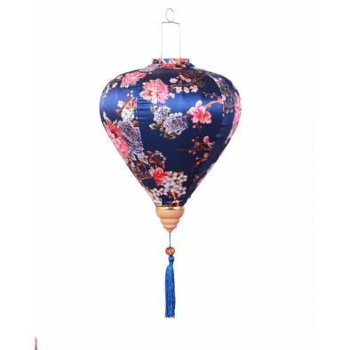 CNY 16inch Vietnamese Hotstamp Mudan Satin Lantern (Blue)