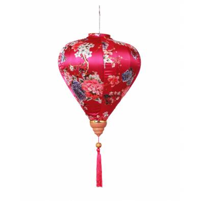 CNY 16inch Vietnamese Hotstamp Mudan Satin Lantern (Hot Pink)