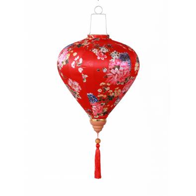 CNY 16inch Vietnamese Hotstamp Mudan Satin Lantern (Red)