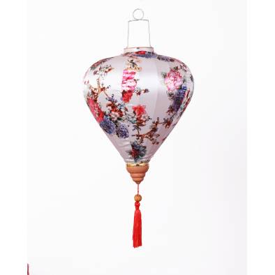 CNY 16inch Vietnamese Hotstamp Mudan Satin Lantern (White)