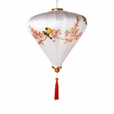 18inch Vietnamese Flower Bird Satin Lantern (White)